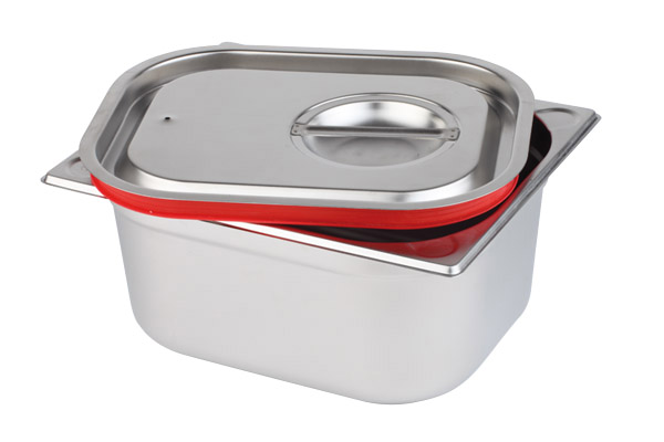 GN 1/6 Transport-Steck-Deckel 17,6 x 16,2 cm, Edelstahl, schwappsicher, Griffmulde