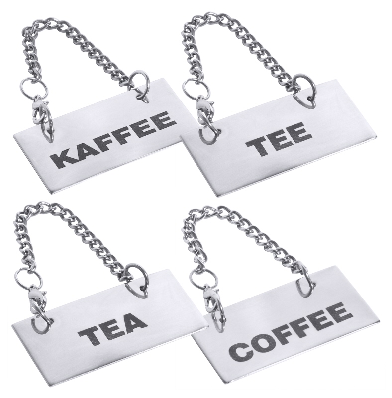 Schild für Kannen 5 x 2,5 cm, Edelstahl, hochglänzend, Beschriftung: KAFFEE