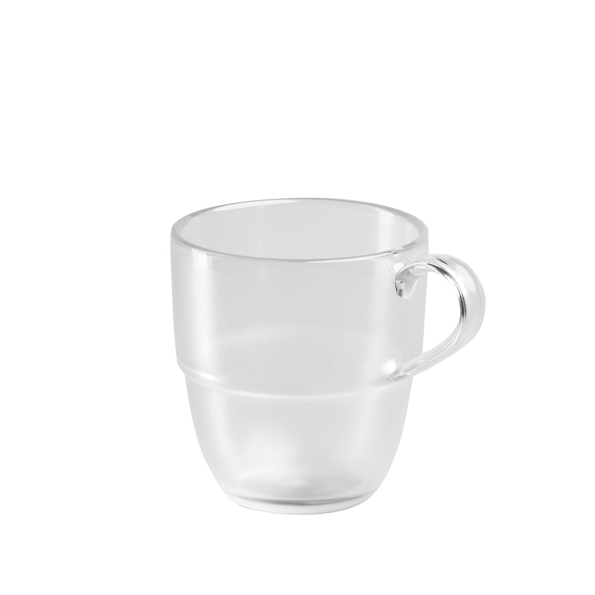 Stapeltasse TEATIME, transparent mattiert, Tritan, Griff: 2,5 cm, D: 8,5 cm, H: 9 cm, I: 250 ml