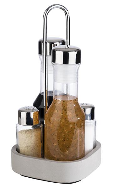 Pfeffer-, Salz-, Essig- u. Öl- Menage ELEMENT, 5-teilig, B x L: 12,5 x 12,5 cm, H: 25 cm