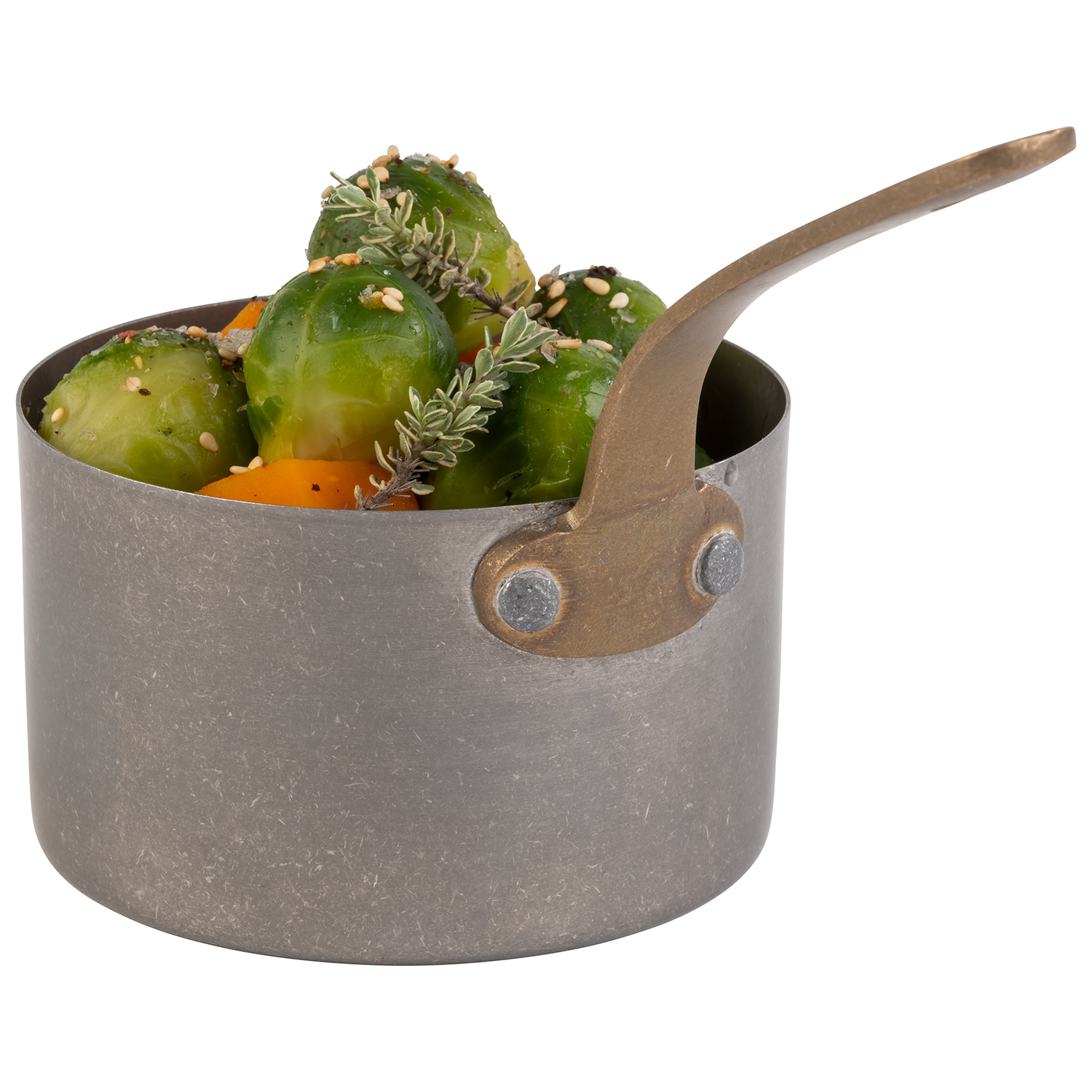 Stielkasserolle / Serviertopf, Edelstahl, D: 9,5 cm, H: 5,5 cm, I: 0,3 ltr., Farbe: Antik-Edelstahl-Look