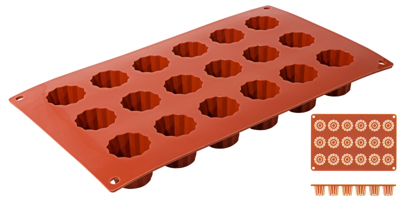 Silikon-Backmatte Bordelaise, 18 Formen, D: 3,5 cm, H: 3,5