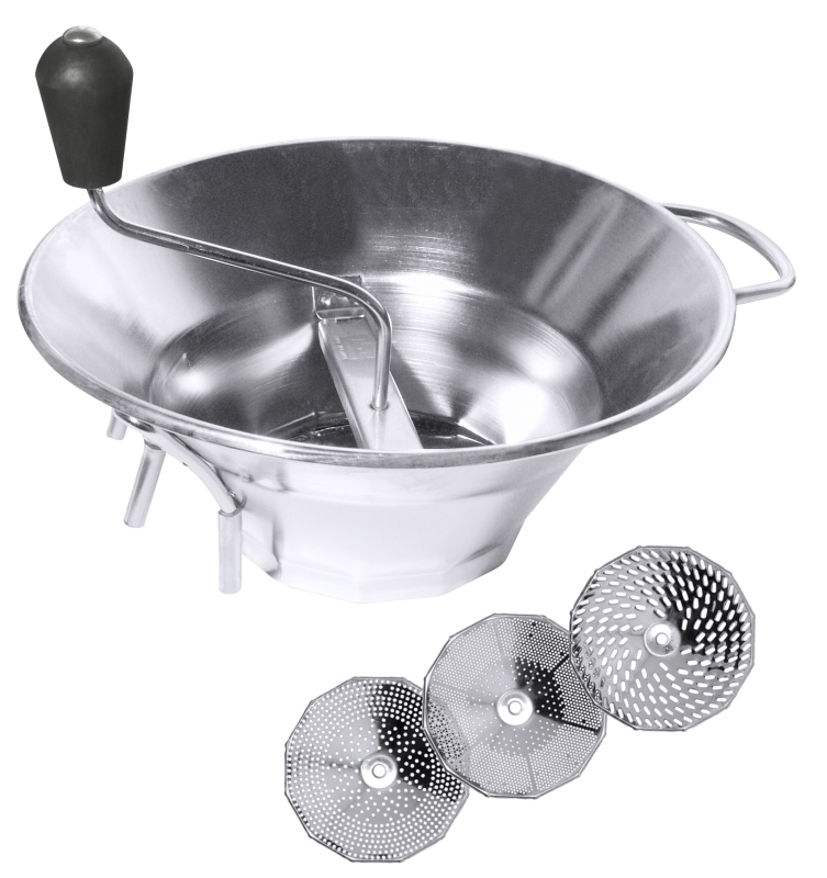 Passiergerät, mit 3 Einsätzen, I: 5 ltr., D: 30 cm, H: 13 cm, Edelstahl