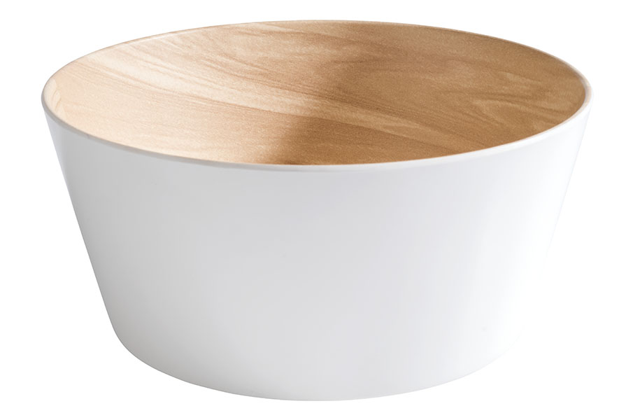 Schale FRIDA, Melamin, D: 22 cm, H: 10,5 cm, I: 2,2 ltr., innen: Holzoptik, außen: weiss