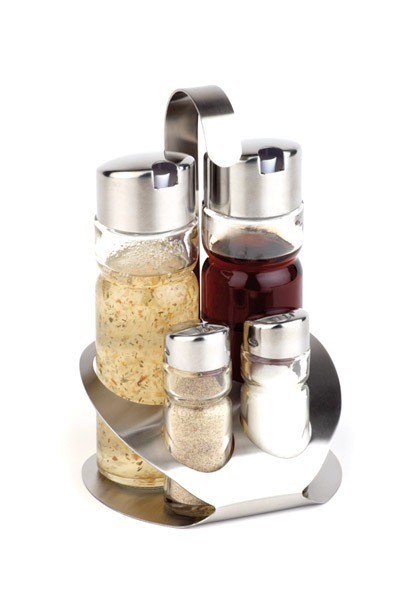 Menage PRO, 12,5 x 11 cm, H: 19 cm, 4-teilig, Edelstahl mattiert, Glas, PP, Pfeffer/Salz