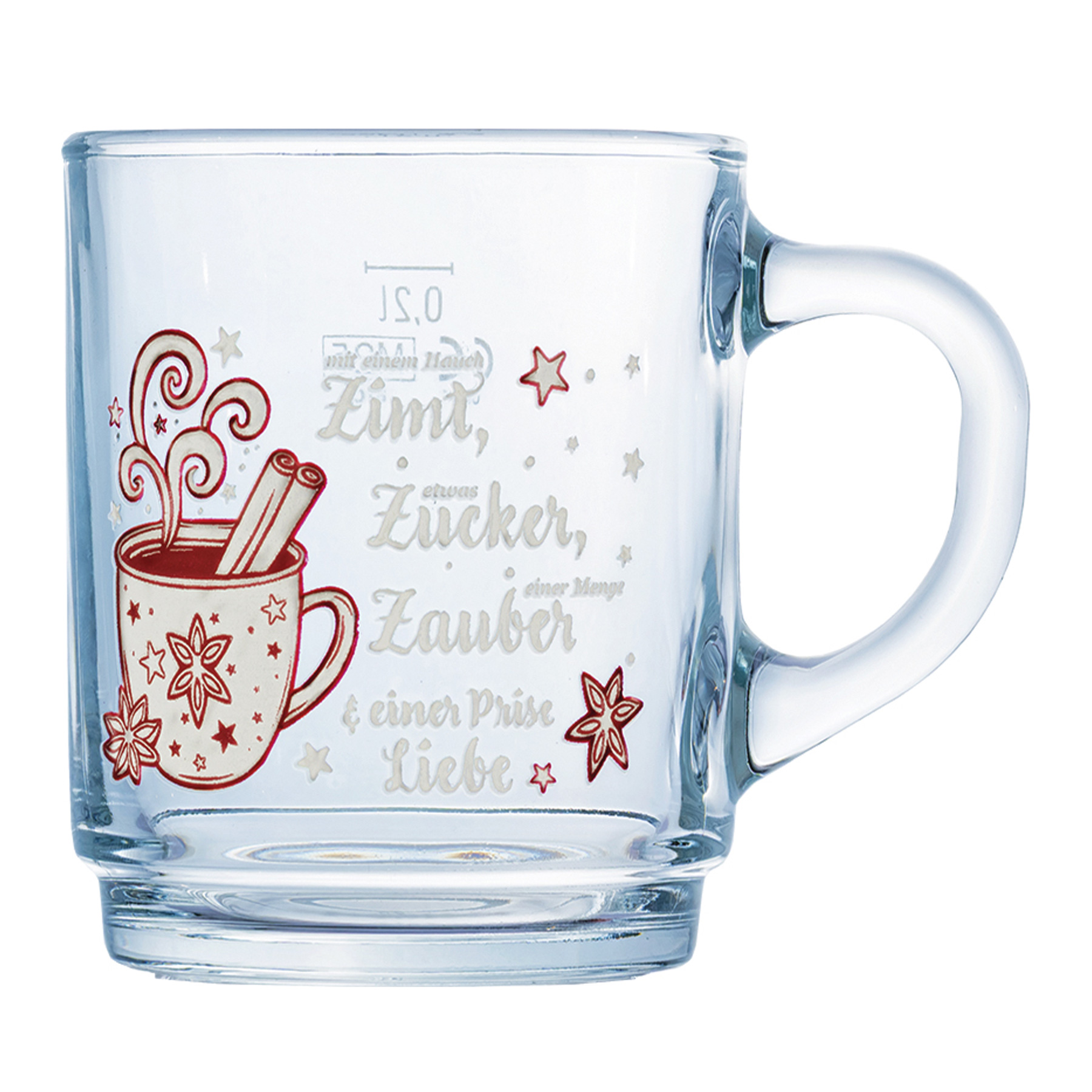 Tee-, Glühweinbecher Dekor stpb. 25 cl m. Füllstrich 0.2 ltr. |-|, Inhalt: 250 ml, H: 89 mm, D: 72 mm