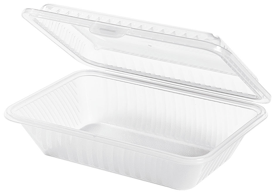 Eco-Takeout : Mehrweg- Behälter, flacher Deckel, halbe Größe, weiss, 23,5 x 17 x 7 cm