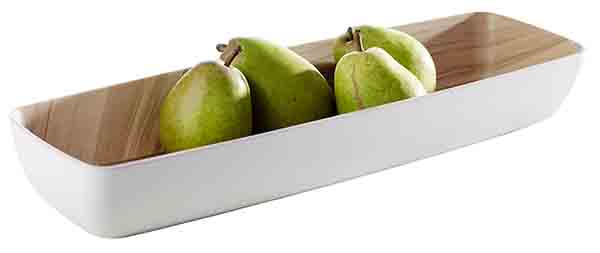GN 2/4 Schale FRIDA 53 x 16,2 cm, H: 7,5 cm, 3,65 ltr., Melamin, außen: weiss, innen: Holzoptik