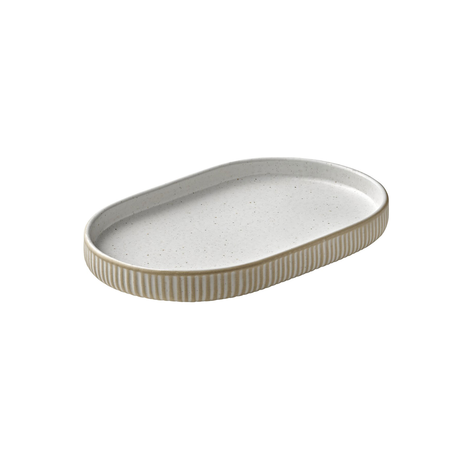 Playground, Steinzeug - NARA Weiss : Platte oval , Relief, 18 cm