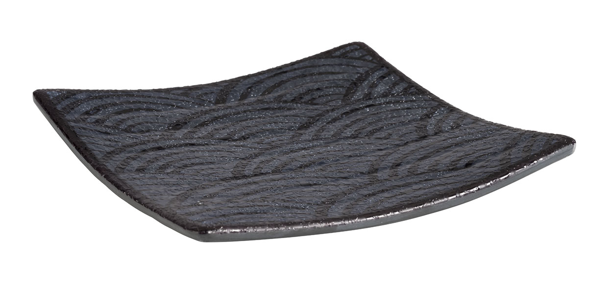 Tablett DARK WAVE, Melamin, 14 x 14 cm, H: 2 cm, innen: Dekor, außen: schwarz