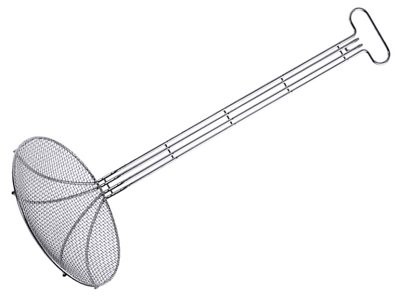 Frittierschaufel rund, Edelstahl, D: 28 cm, Stiellänge: 60 cm