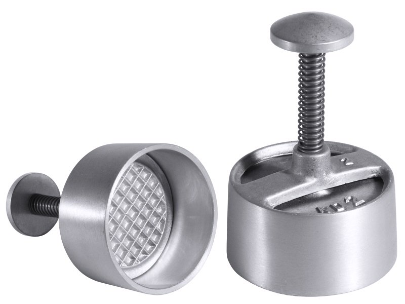 Hackfleischpresse, Aluminiumguss, D: 12,5 cm, H: 17 cm, für 400g