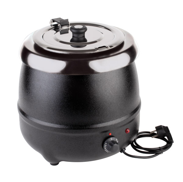 Elektrischer Suppentopf D: 32 cm, H: 36 cm, I: 9 ltr., Stahl, schwarz lackiert, dreh und klappbarer Deckel