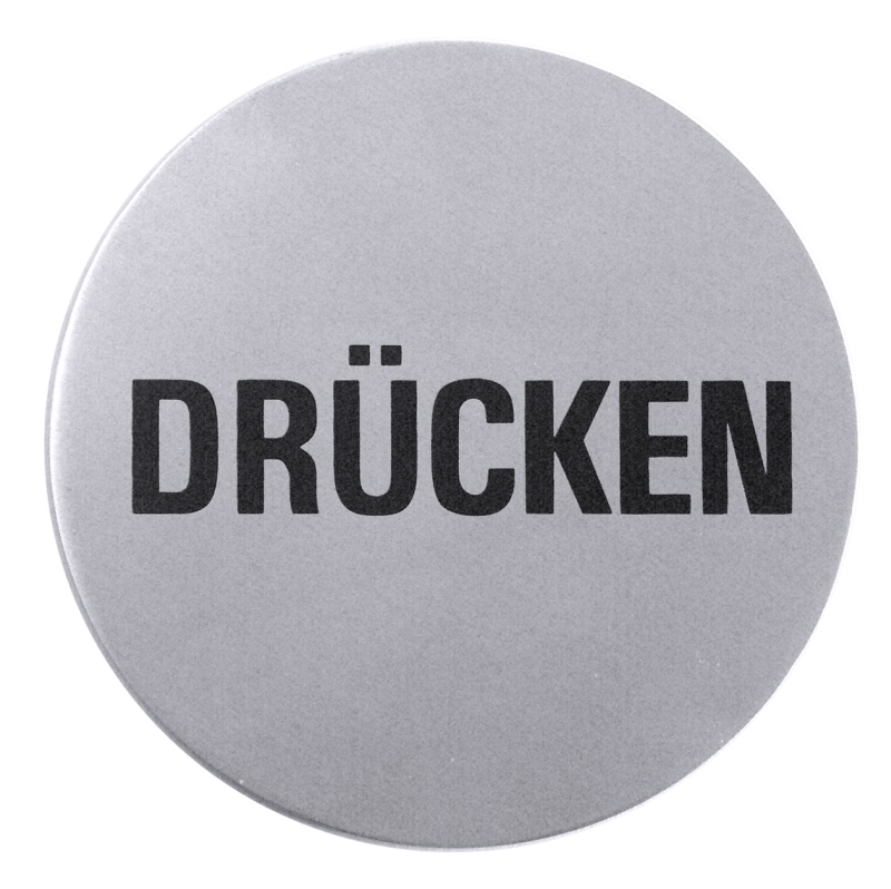 Hinweis-Türsymbol DRÜCKEN, Edelstahl, selbstklebend, D: 7,5 cm