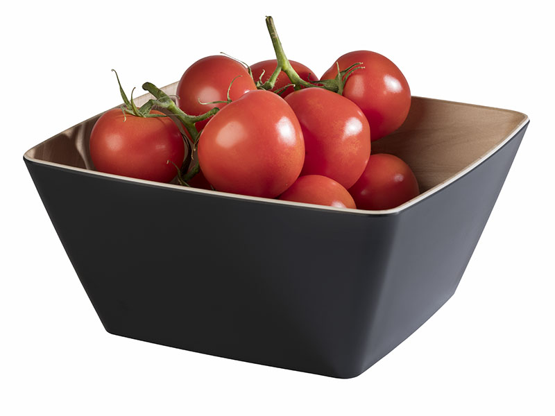 Schale FRIDA, 25 x 25 cm, H: 12 cm, 3,5 ltr., Melamin, außen: schwarz, innen: Holzoptik