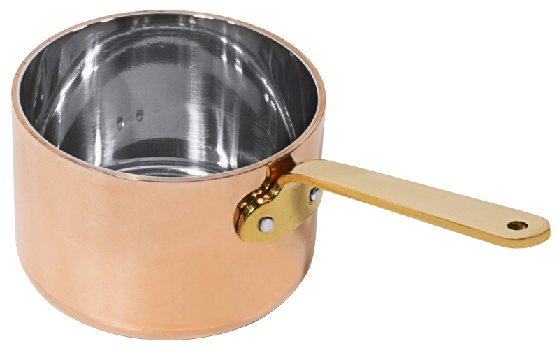 Stielkasserolle aus Kupfer/Edelstahl, tief, I: 0,33 ltr., D: 8,5 cm, H: 6 cm, Stiellänge: 8,5 cm