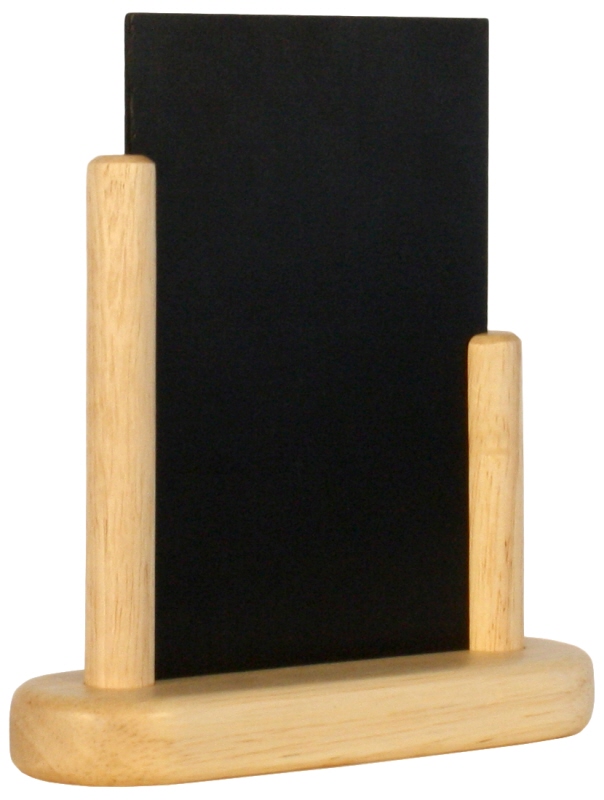 Tischaufsteller Kreidetafel, DIN A6, schwarzer PVC, Buchenholz, natur, 15 x 10 cm