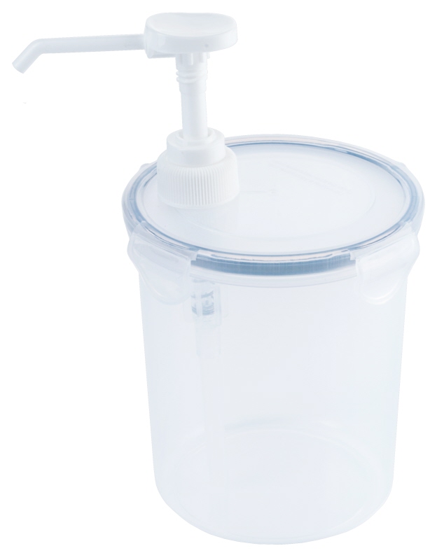 Dispenser rund, mit 5 ml Pumpe, I: 0,95 ltr., D: 10,5 cm, H: 20 cm, PP