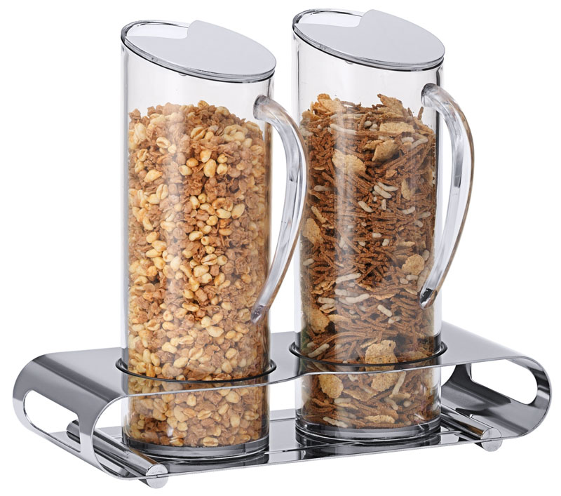 UNISON Müsliflöte Duo, 2 x 1,5 ltr. SAN Behälter, polierter Edelstahl, L: 140 mm, B: 340 mm, H: 290 mm