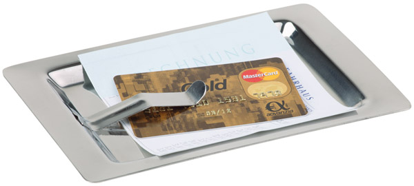 Rechnungstablett 17 x 11 cm, H: 1 cm, Edelstahl, mit Klemme