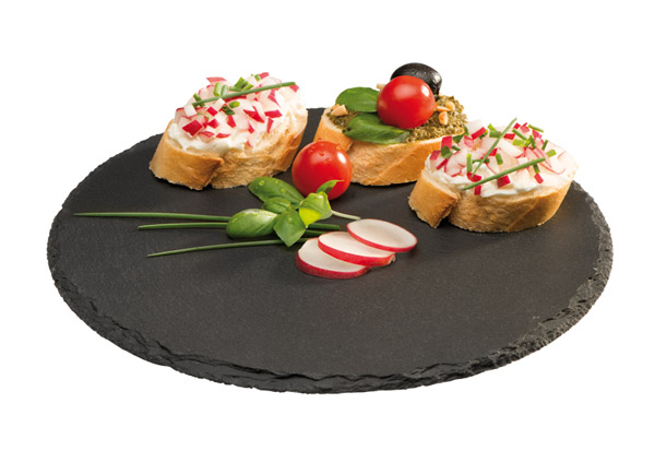 Naturschieferplatte D: 22 cm, Materialstärke 6 - 9 mm, gebrochene Kanten