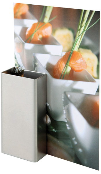 Kartenhalter 2er Set, 8,5 x 4 cm, H: 4 / 8,5 cm, Edelstahl, matt poliert