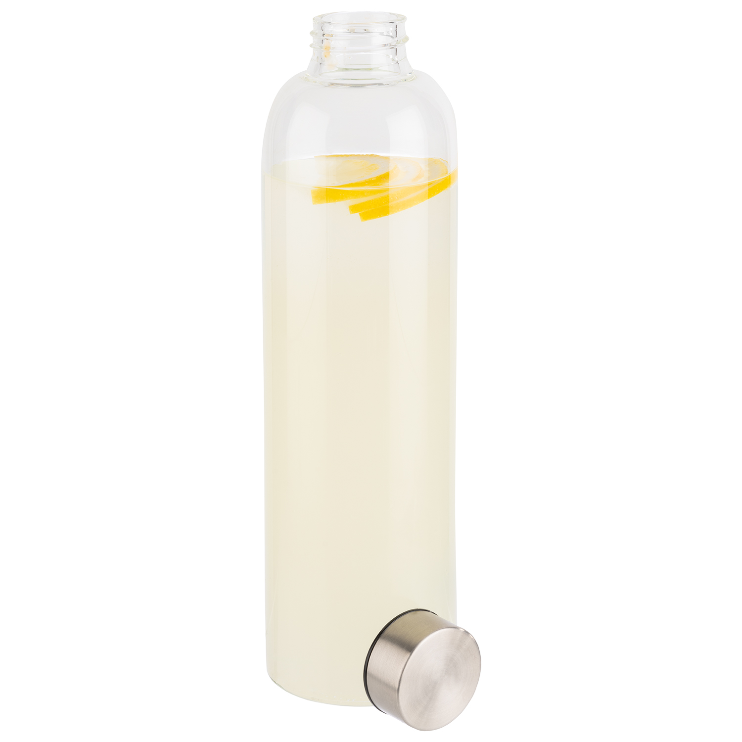 Trinkflasche m. Schraubverschluss, Glas, Edelstahl, PP, D: 7,5 cm, H: 28,5 cm, I: 1