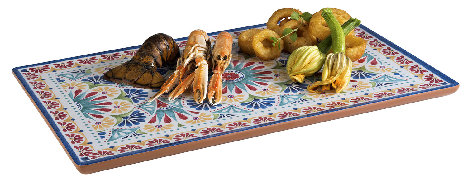 GN 1/1 Tablett ARABESQUE, Melamin, 53 x 32,5 cm, H: 2 cm, innen: Dekor, außen: Terrakottaoptik