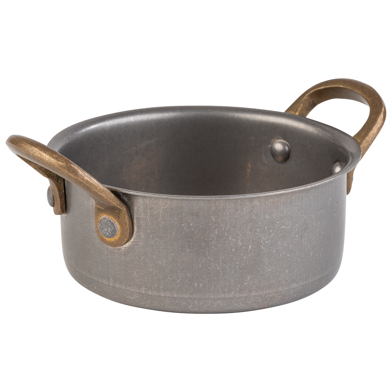 Serviertopf, Edelstahl, D: 11,5 cm, H: 5 cm, I: 0,35 ltr., Farbe: Antik-Edelstahl-Look