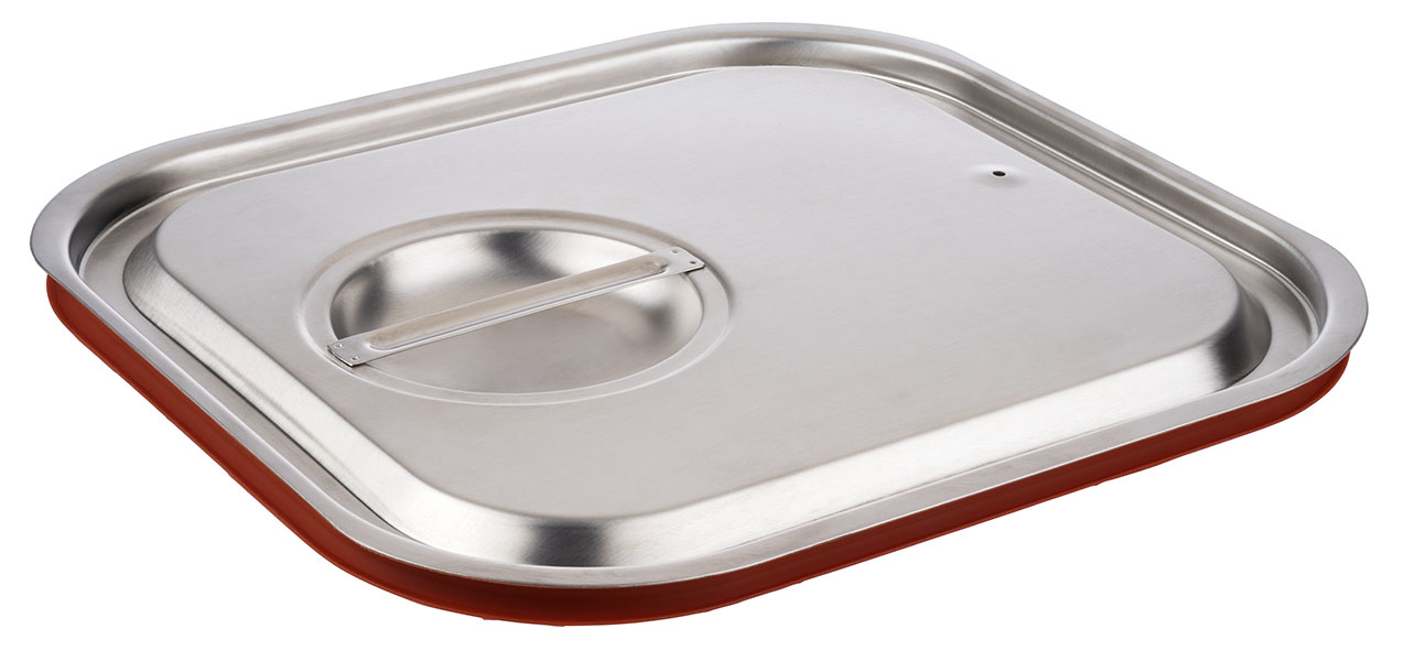 GN 2/3 Transport-Steckdeckel, Edelstahl m. roter Silikondichtung, 35,4 x 32,5 cm