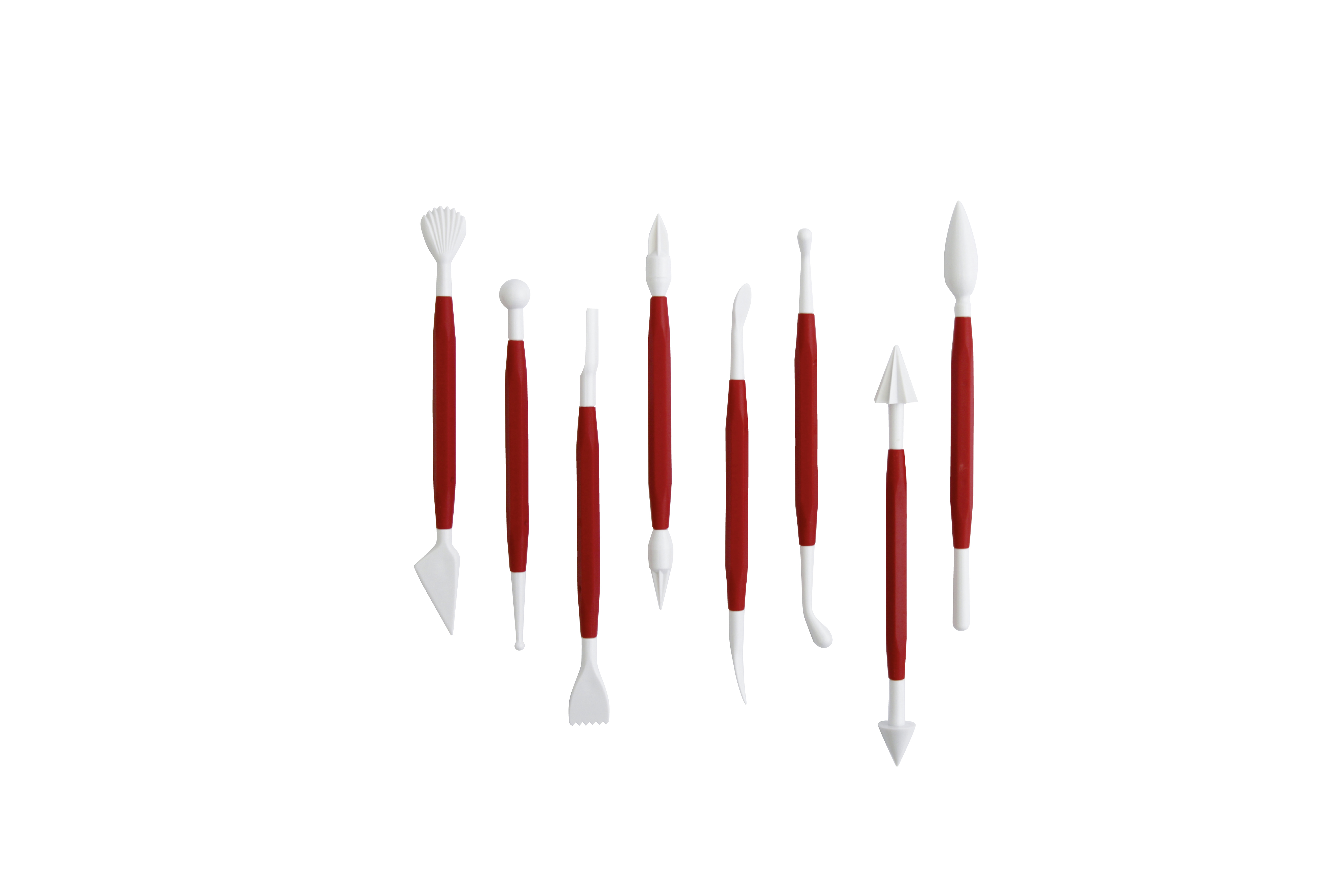 Modellierwerkzeug, Kunststoff, 8-teilig, L: 16,5 cm, Fb. rot/ weiss