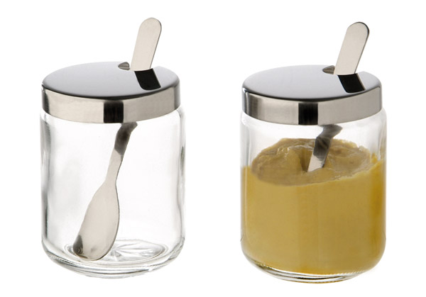 Senftöpfchen 2er Set, je D: 5 cm, H: 6 cm Glas, Edelstahl