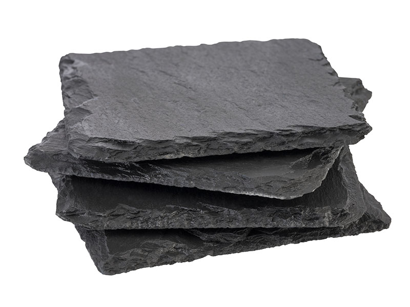 Naturschieferplatten 4er Set 10 x 10 cm, Materialstärke 6- 9 mm, gebrochene Kanten