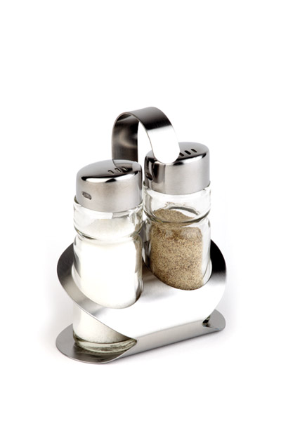 Pfeffer / Salz Menage PRO, 8,5 x 5,7 cm, H: 11,5 cm, Edelstahl matt, Pfeffer/Salz