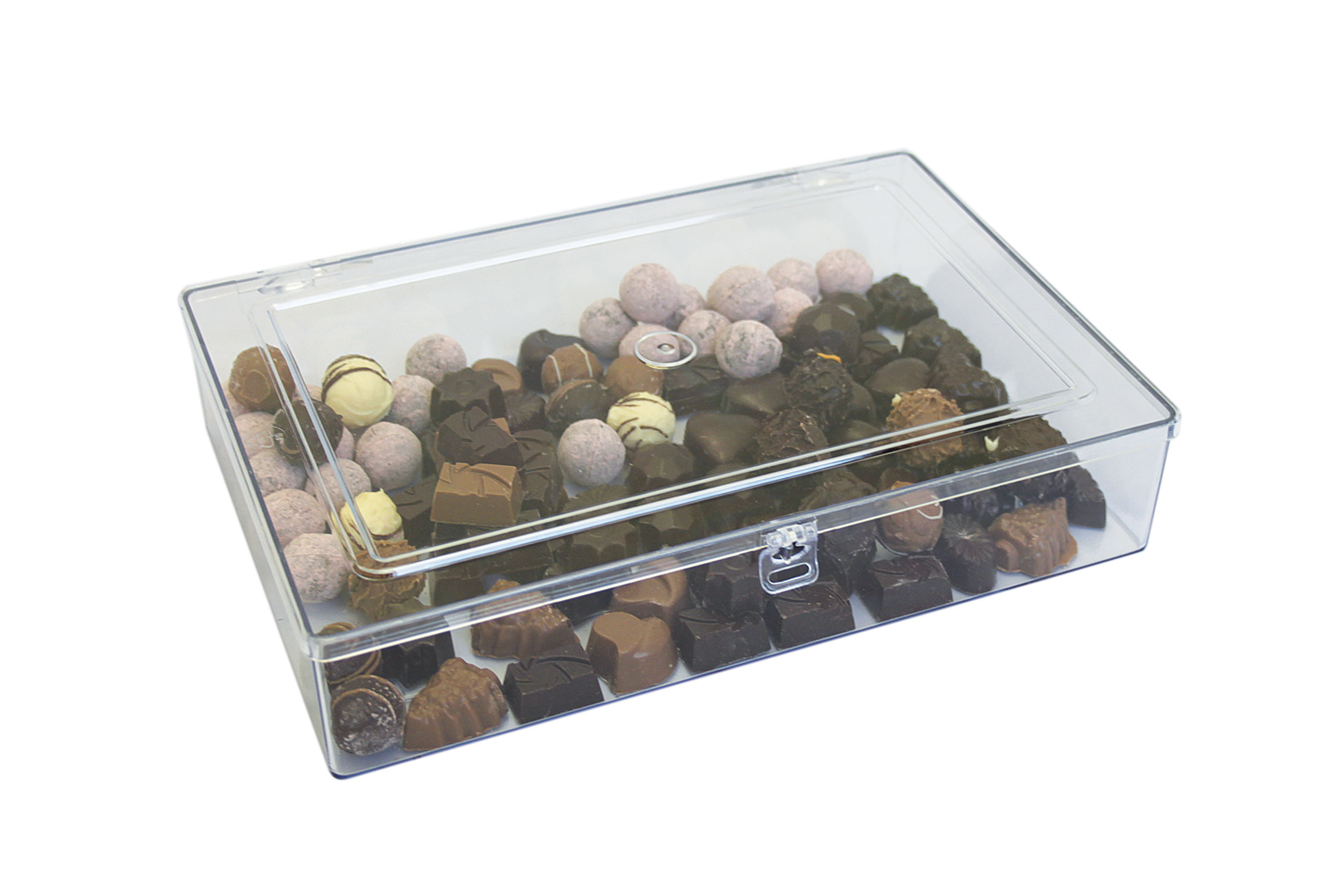 Pralinen - Vorratsdose, PS glasklar, stapelbar, 335 x 225 x 73 mm