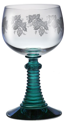 Römer Weintraube m. antikblauem Fuß u. Füllstrich 0.25 ltr.|-|, Inhalt: 294 ml, H: 160 mm, D: 78 mm