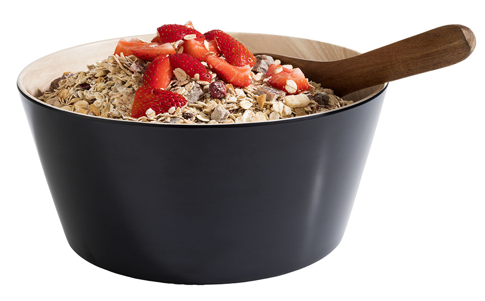 Schale FRIDA, Melamin, D: 22 cm, H: 10,5 cm, I: 2,2 ltr., innen: Holzoptik, außen: schwarz