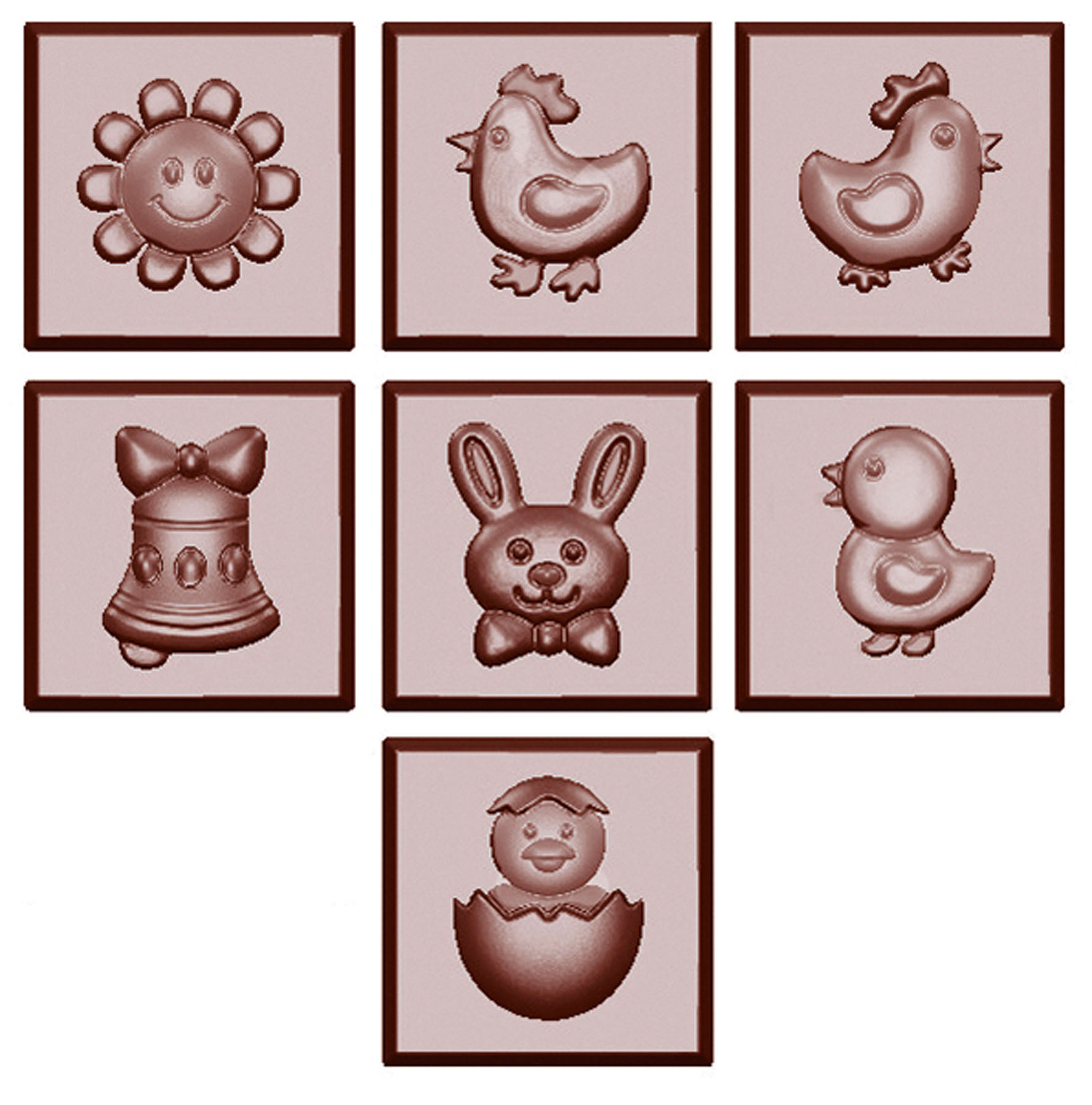 Schokoladen- Form Täfelchen mit Osterfiguren, 275 x 135 mm, 31 x 31 x 9 mm