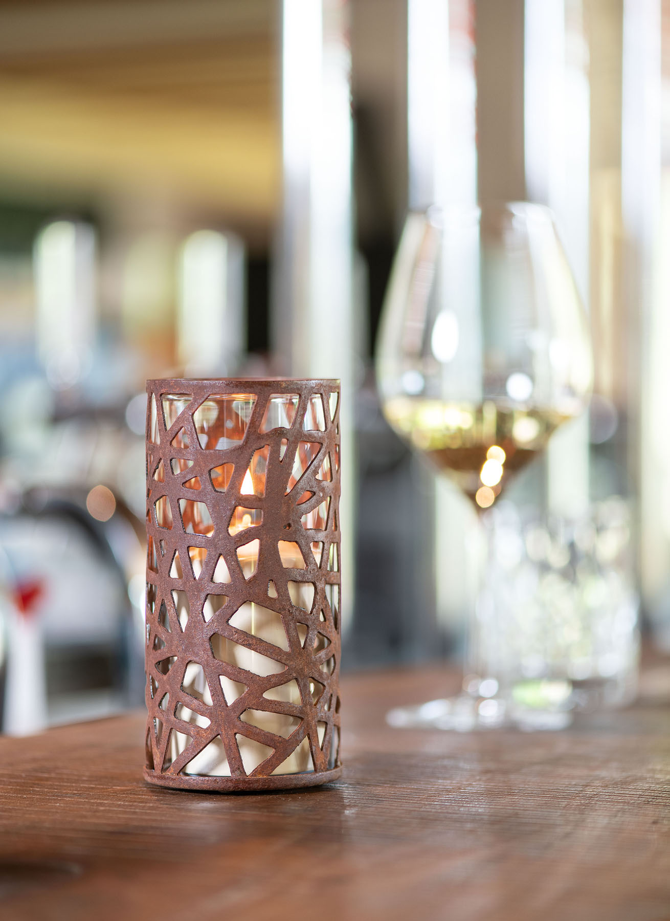 Tischlampe Zebra 80K, Lampenkörper: rostig, Glaszylinder: klar, Höhe: 15 cm