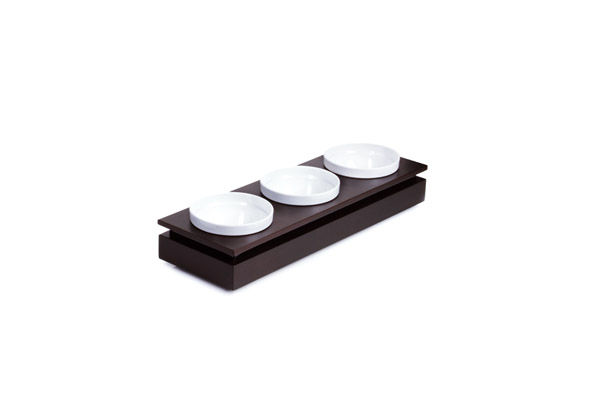 Bowl Board S Set 1 FRAMES 53 x 17,6 cm, H: 8,5 cm Buche, massiv, wenge, inkl. 3 weisser Melaminschalen