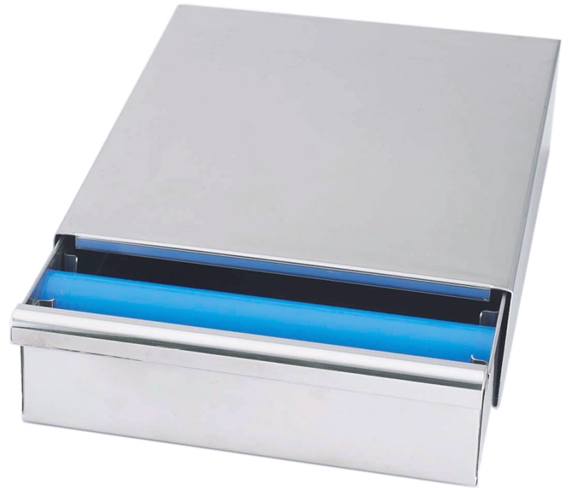 Kaffeesatz-Lade, Walze aus blauem Kunststoff, Edelstahl, B: 30 cm, H: 9,5 cm, T: 40 cm