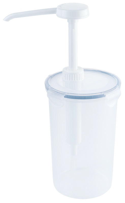 Dispenser rund, mit 30 ml Pumpe, I: 1,2 ltr., D: 10,5 cm, H: 30,5 cm, PP