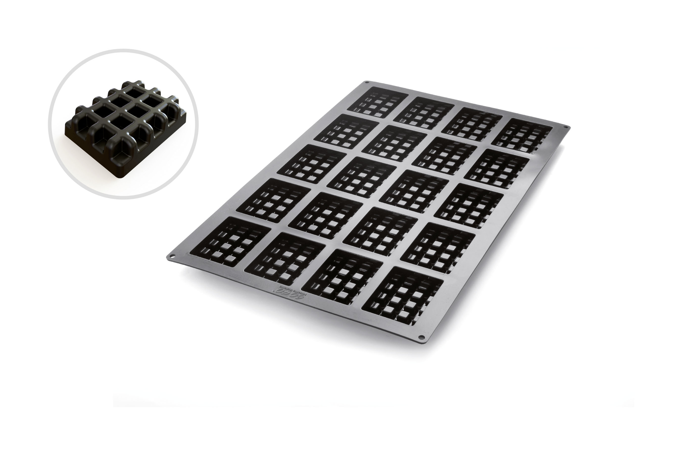 Silikon - Backform 400 x 600 mm, Waffel, 20 x 113 ml, 95 x 70 mm, H: 24 mm