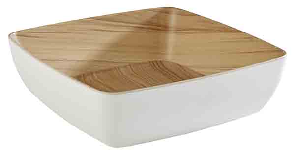 Schale FRIDA, 25 x 25 cm, H: 7,5 cm, 2,65 ltr., Melamin, außen: weiss, innen: Holzoptik