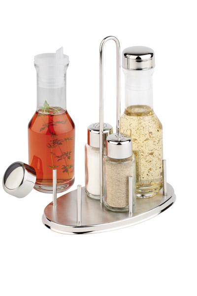 Menage CLASSIC, 17,5 x 10,5 cm, H: 23 cm, 18/8 Edelstahl, oval, Glasbehälter mit Edelstahldeckel