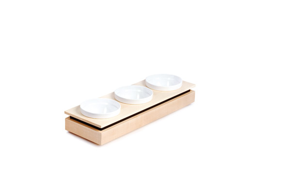 Bowl Board S Set 1 FRAMES 53 x 17,6 cm, H: 8,5 cm Ahorn, massiv, inkl. 3 weisser Melaminschalen