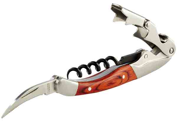 Kellnermesser PROFI L: 11,5 cm, Edelstahl, Holz, Teflon-Spirale, Klapphebelfunktion