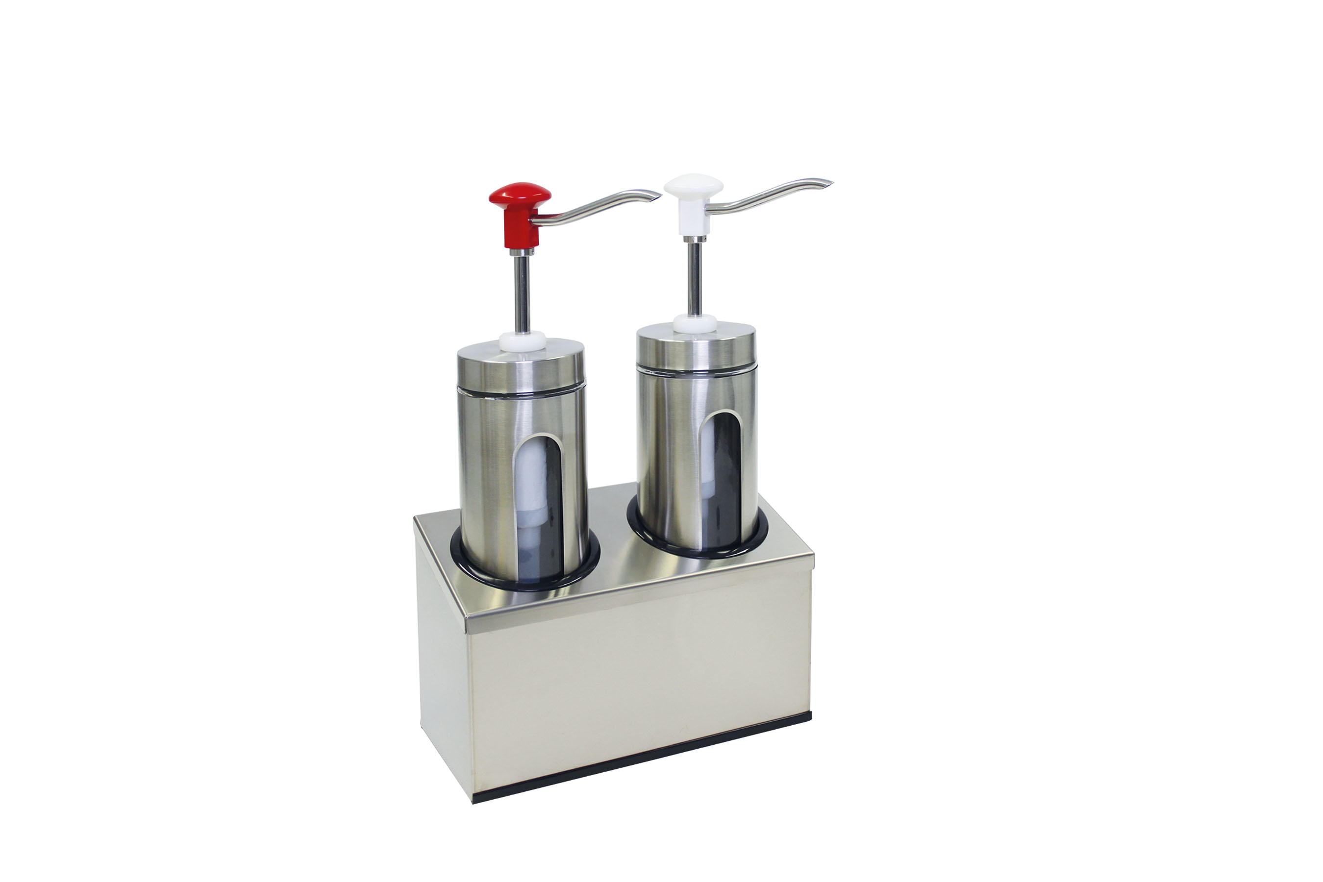 Dosierspender rund mit Sichtfenster, 2-fach weiss/ rot, Inh. 2 x 2 ltr., 293 x 147 x 465 mm