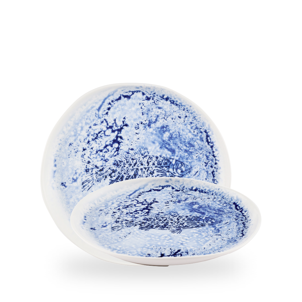 Churchill, Inked Fresco : Blue - Teller flach, natürlich-organische Form, 25,5 cm