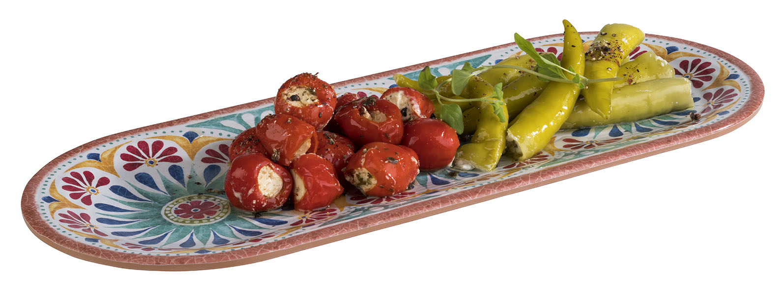 Teller ARABESQUE, Melamin, 38 x 15,5 cm, H: 2 cm, innen: Dekor, außen: Terrakottaoptik